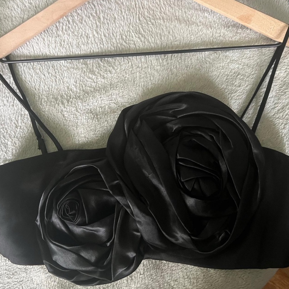 Zara Black Crop Top with Floral Detail